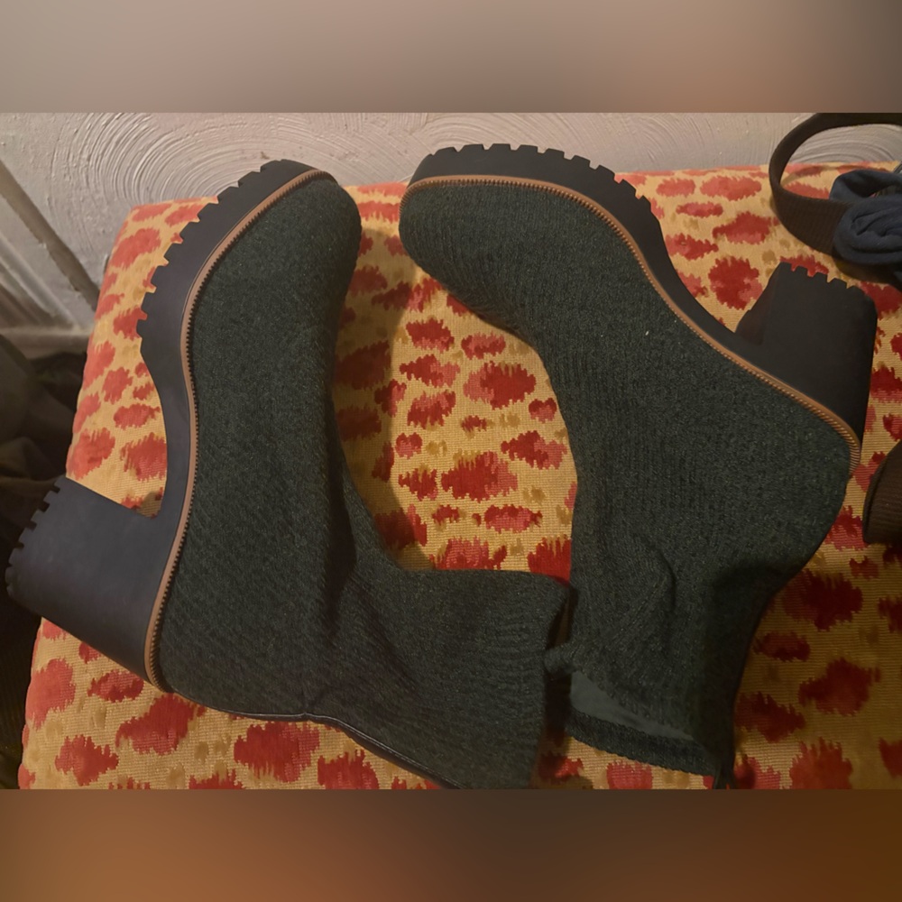 Dark Green Knit Ankle Boots